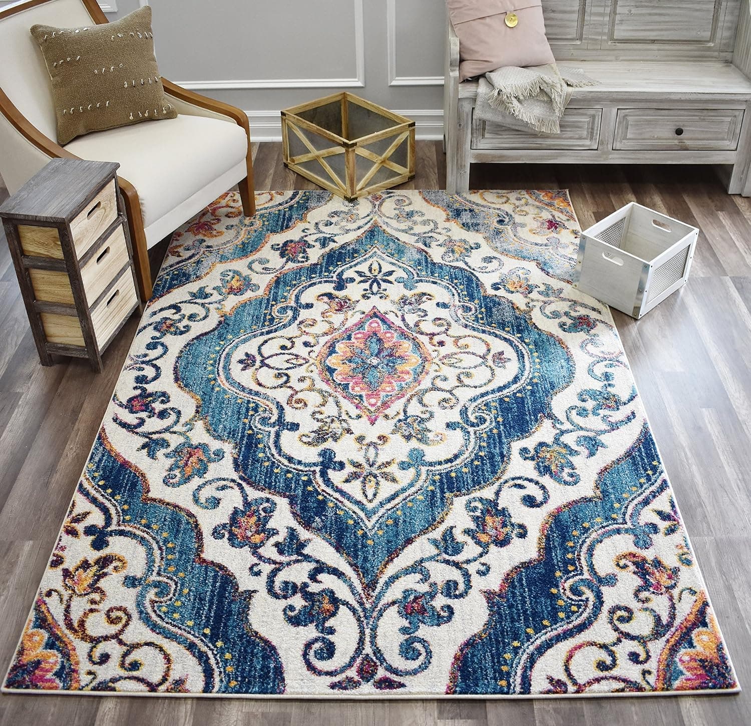 Rugs America PT10A Skylar Vintage Transitional Area Rug, 5'x7', Ivory