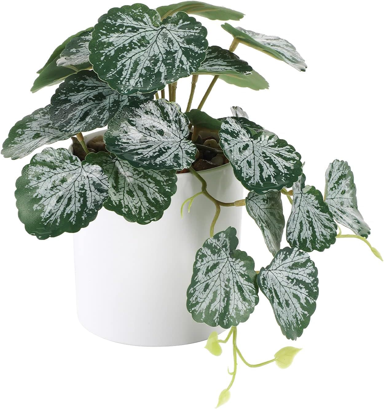 FANKE ONE Small Potted Artificial Plants Realistic Fake Plant with Plastic Pot for Home Office Family Farmhouse Bathroom Bedroom Kitchen Desk Decoration (Green Style 2)