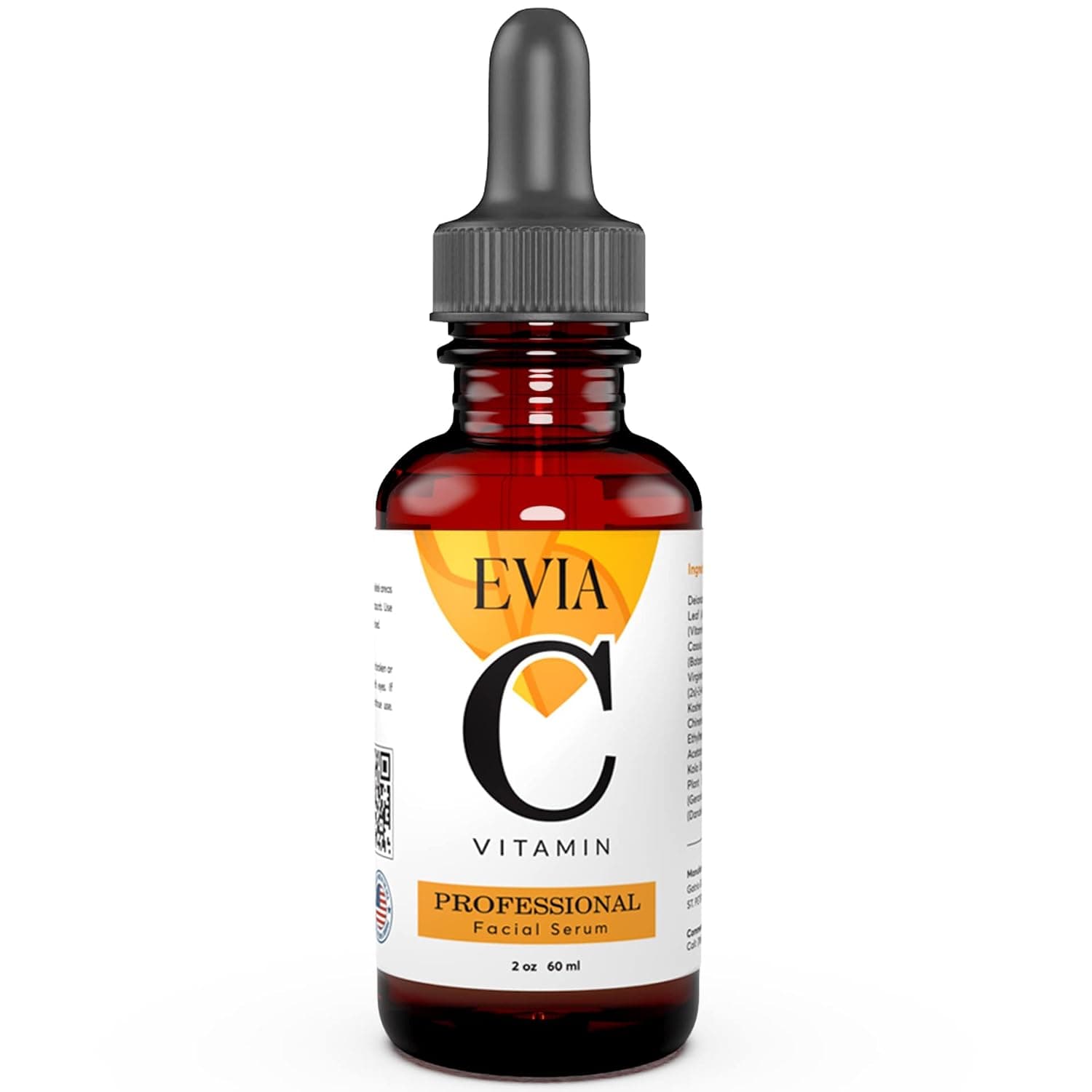 EVIA Miami Orchestra Serum for face 2oz, Vitamin C 20% x Hyaluronic Acid and Vitamin E x Non-sticky texture, Unfragranced x Made in USA x Glass Bottle with dropper x Suero de Vitamina C para el Rostro