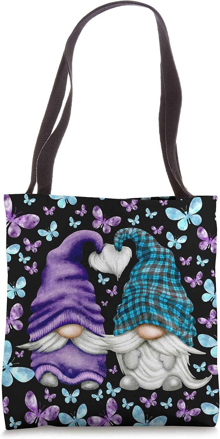 Suicide Prevention Cute Butterfly Pattern With Purple Gnome Tote Bag