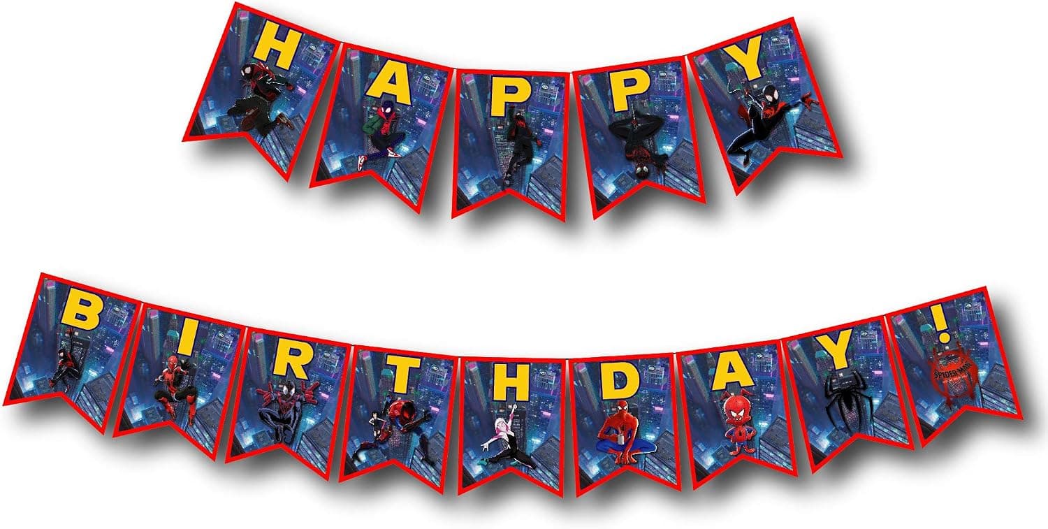 INTO THE SPIDER VERSE Birthday Party Bunting Banner, Garland, Flag Pennants