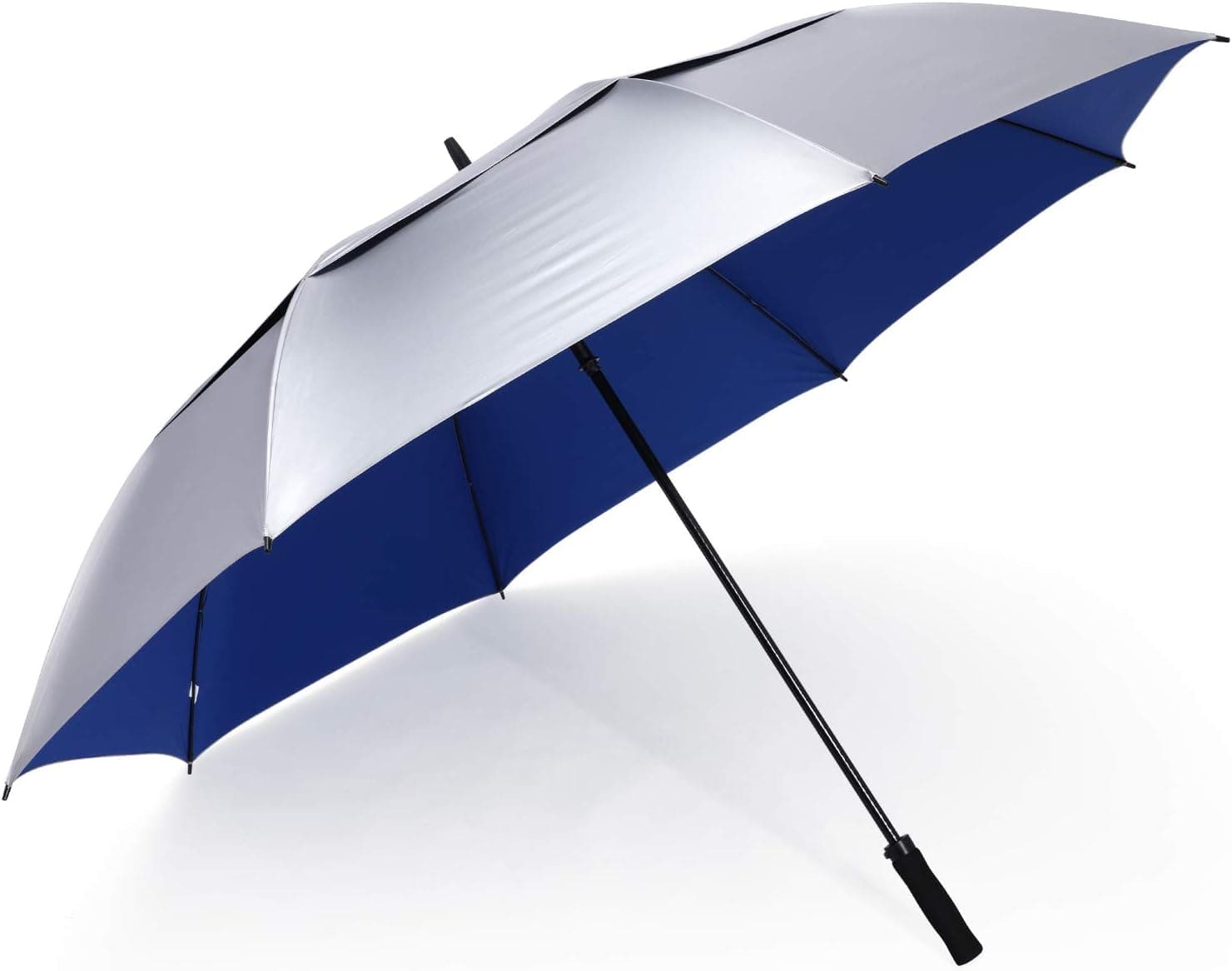G4Free 72 Inch Huge Golf Umbrella UV Protection Auto Open Windproof Umbrella Oversized Extra Large Vented Double Canopy Umbrella for Family (Silver/Blue)