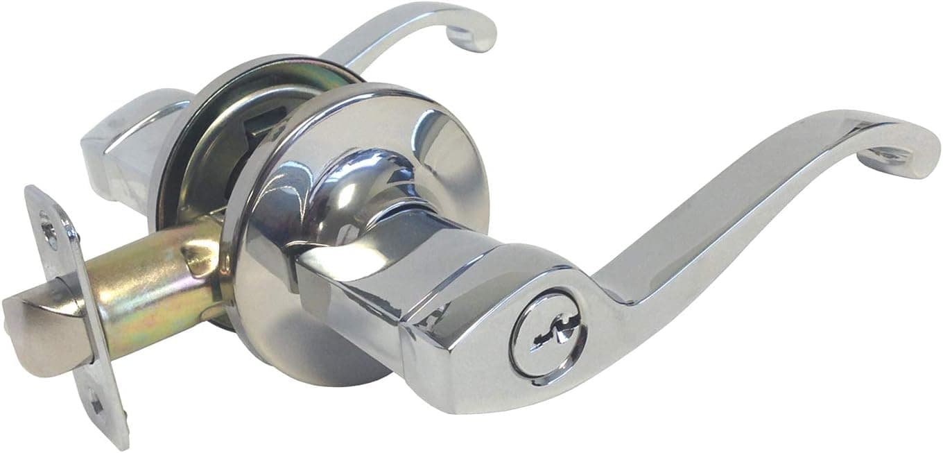 2 Pack Polished Chrome Entry Entrance Lock Door Lever Handle Knob Kwikset Keyway keyed Alike 835CR