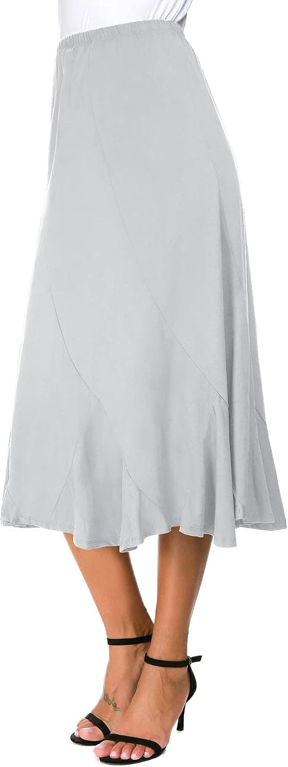 EXCHIC Women's Elegant Ankle Length Ruffle Hem Elastic Waist Suede Midi Skirt