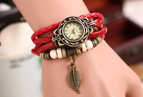 Lemonc Bronze Weave Wrap Leather Bangle Bracelet Quartz Watch