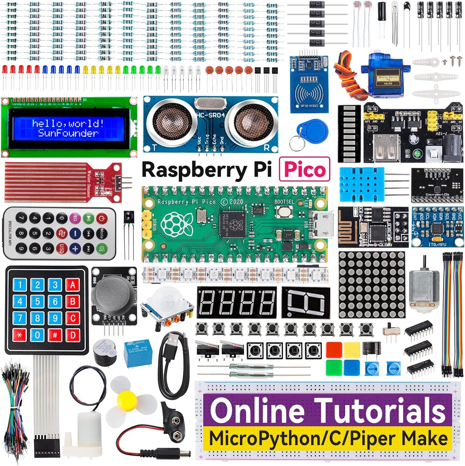 SunFounder Ultimate Starter Kit for Raspberry Pi Pico with Detailed Online Tutorials, 320+ Items, 113 Projects, MicroPython, Piper Make and C/C++ (Compatible with Arduino IDE)