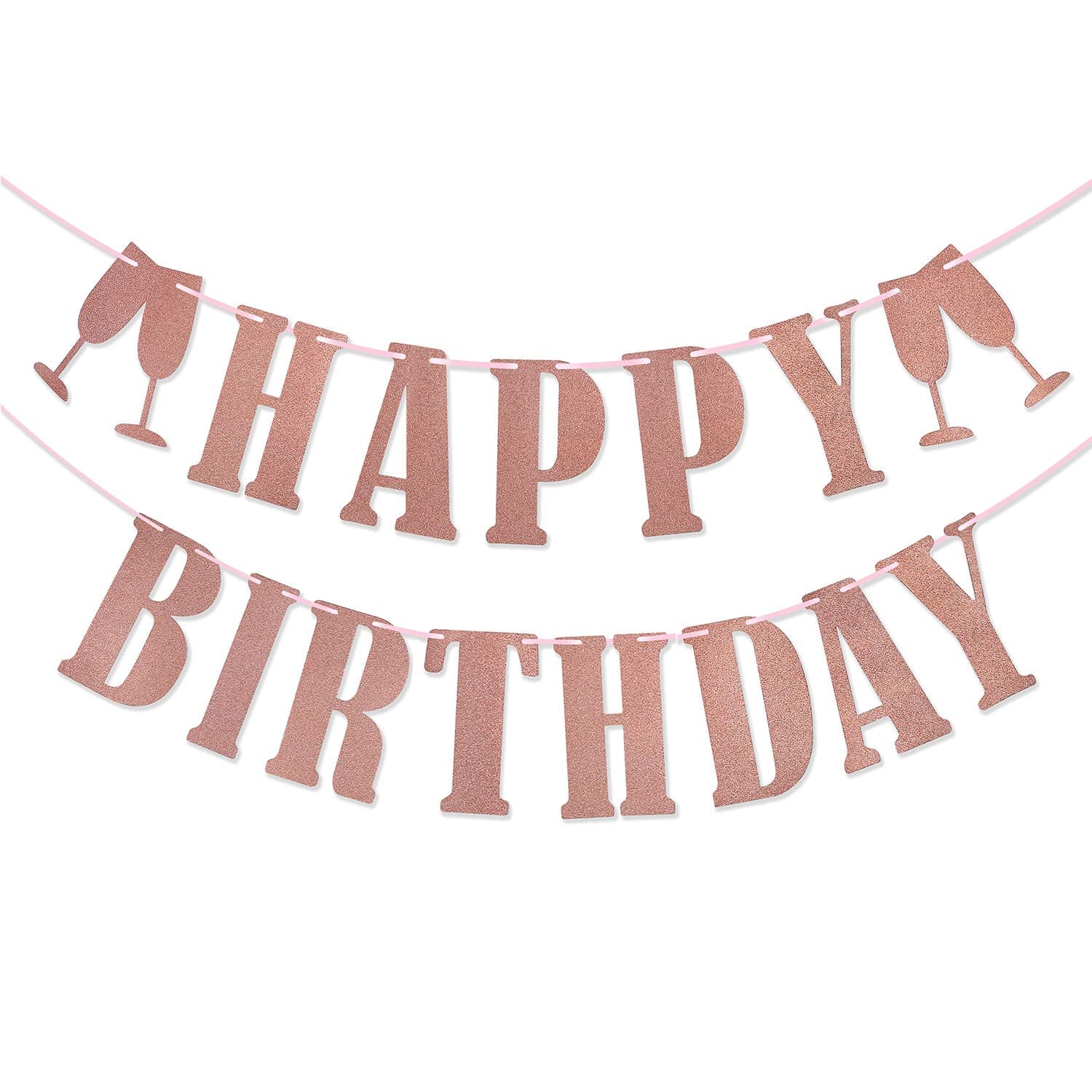 Kwayi Happy Birthday Banner, Premium Sparkling Rose Gold Themed Birthday Banner with ribbon, Reusable Birthday Party Supplies For Girls / Women