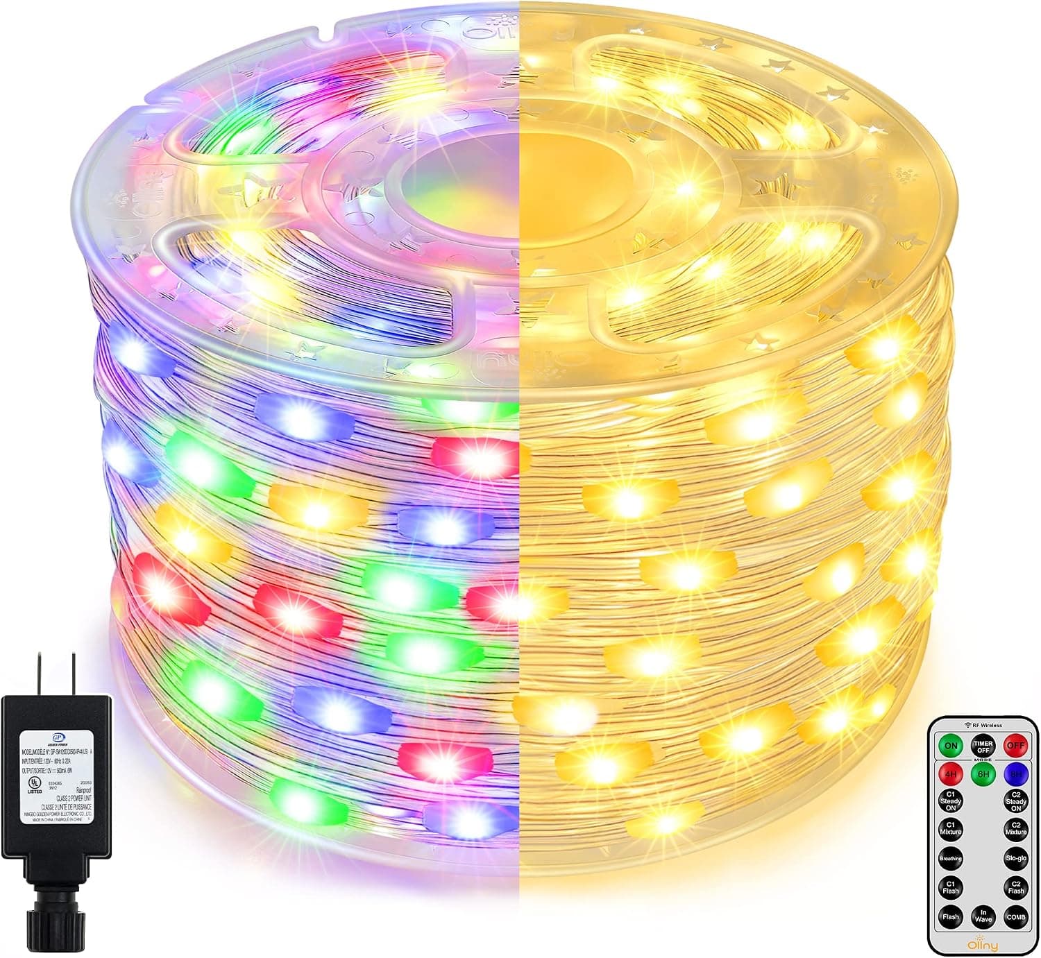 Ollny Outdoor Lights - 600LED 197FT Super Long String Lights IP67 Waterproof, Fairy Lights with Remote 8 Modes Timer Memory, Plug-in Lights for House Yard Fence Tree Indoor Decor(Warm&Multicolor)