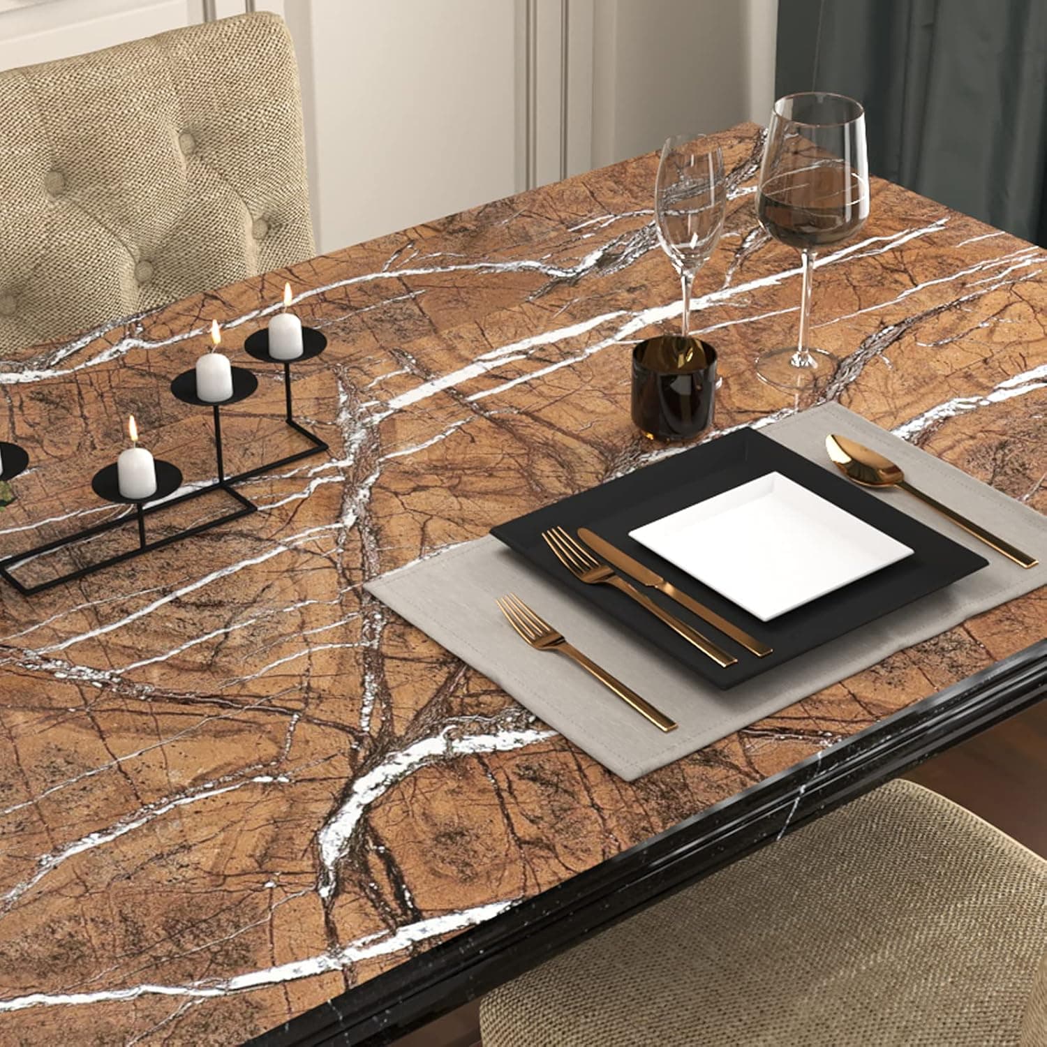LaCheery Large Size 36"x160" Brown Marble Contact Paper Self Adhesive Wallpaper Waterproof Countertop Contact Paper Wallpaper Stick and Peel Wall Paper Roll for Kitchen Island Cabinets Table Furniture