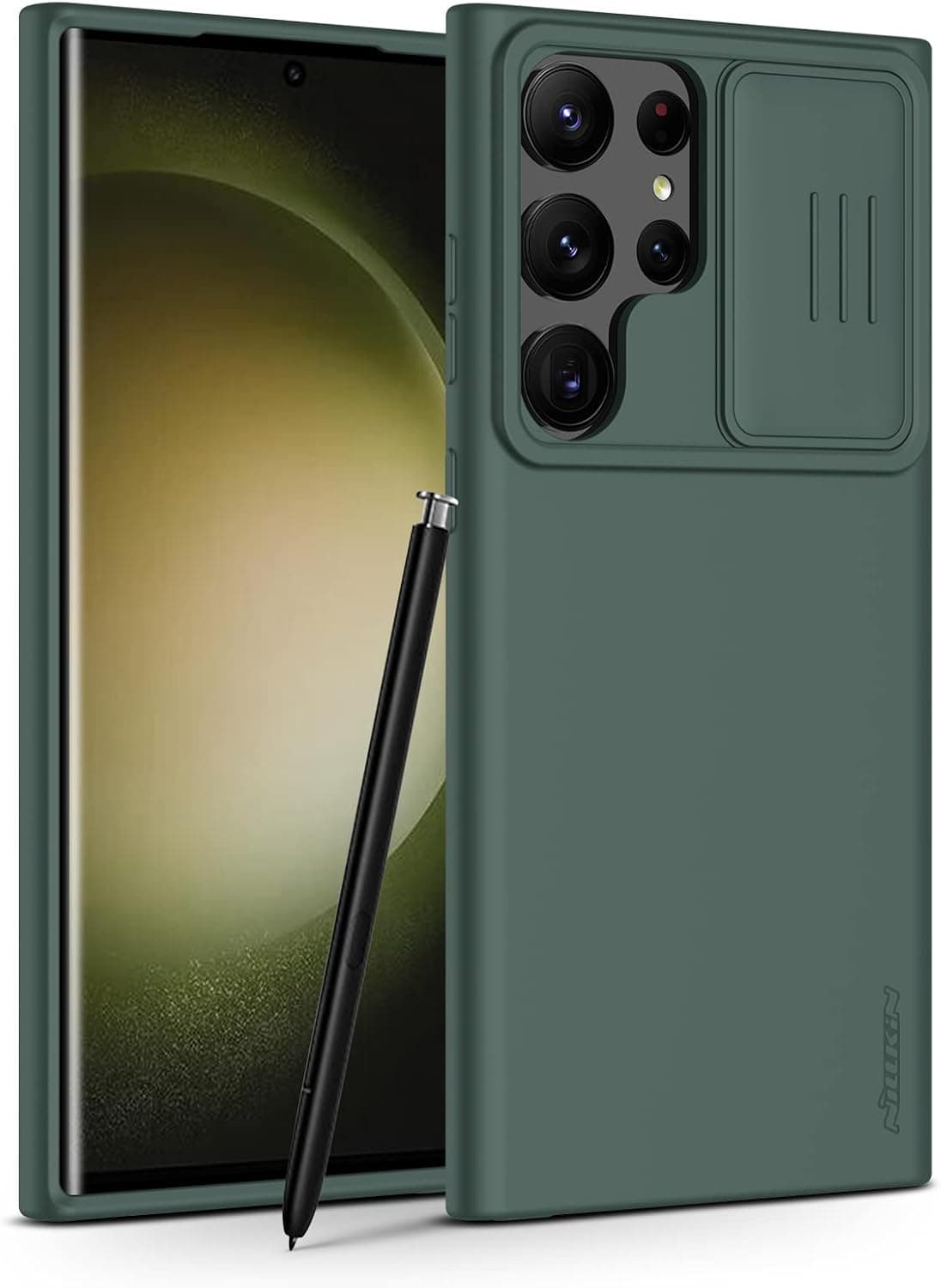 Nillkin for Samsung Galaxy S23 Ultra Case with Camera Cover, Silicone Ultra Slim Shockproof Protective Phone Case, [Microfiber Lining, Slide Camera Protection] Alpine Green
