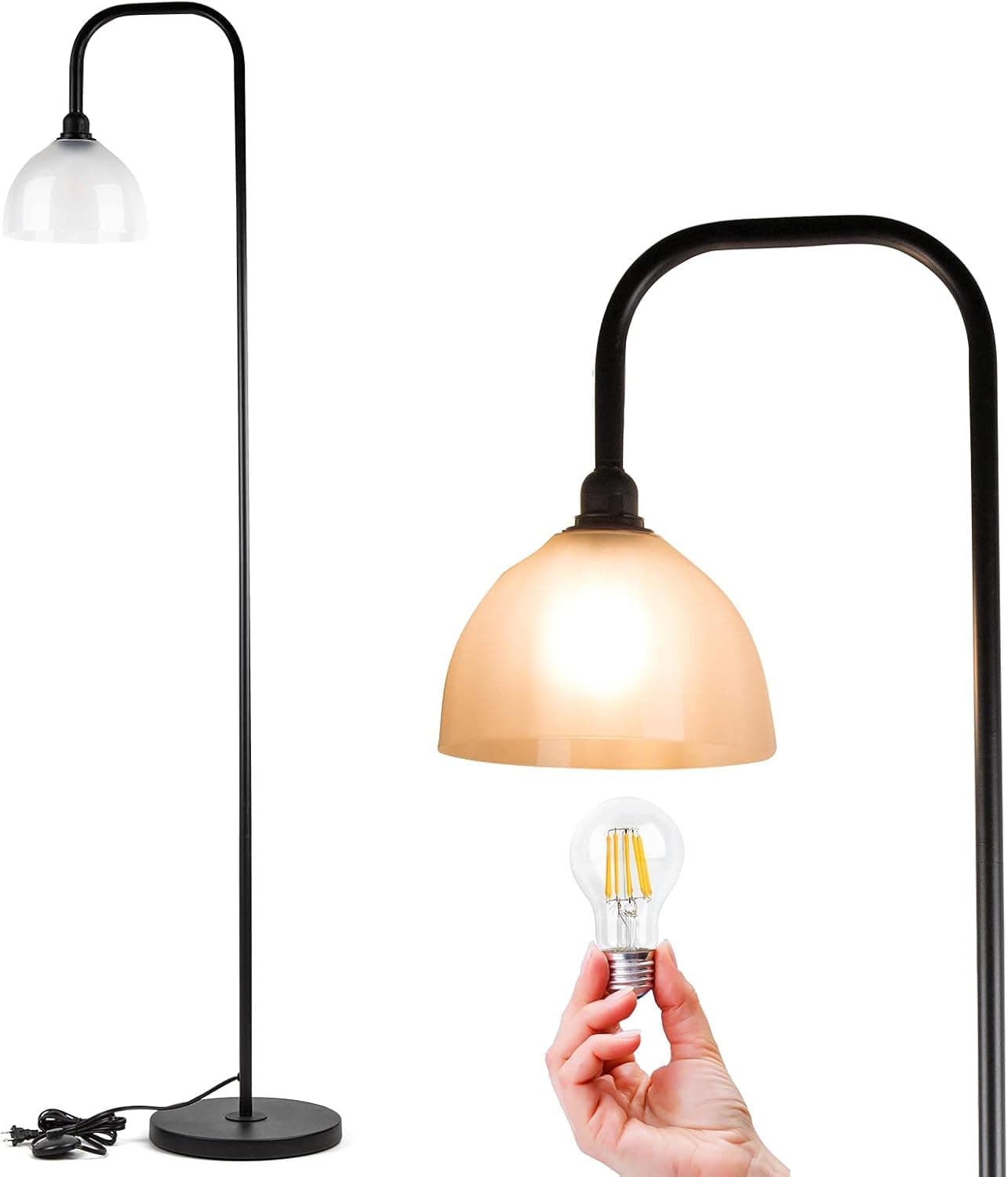 bulbeats LED Floor Lamp, 8W 3000K Replaceable LED Bulb Modern Standing Floor Lamps, Tall Floor Lamp with Lampshade for Living Room Bedroom Office