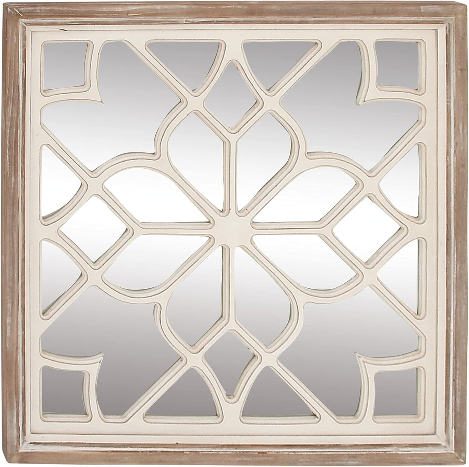 Deco 79 Wood Geometric Carved Wall Mirror, 30" x 1" x 30", White