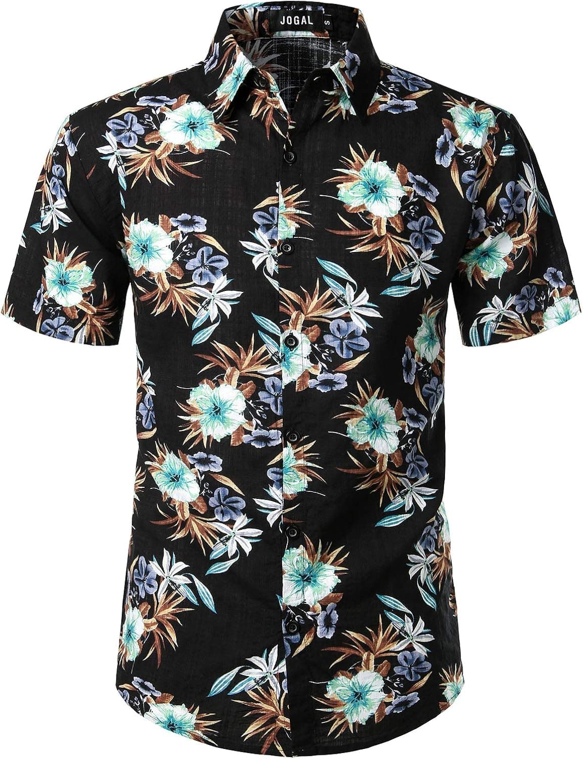 JOGAL Men's Flower Casual Button Down Short Sleeve Hawaiian Shirt