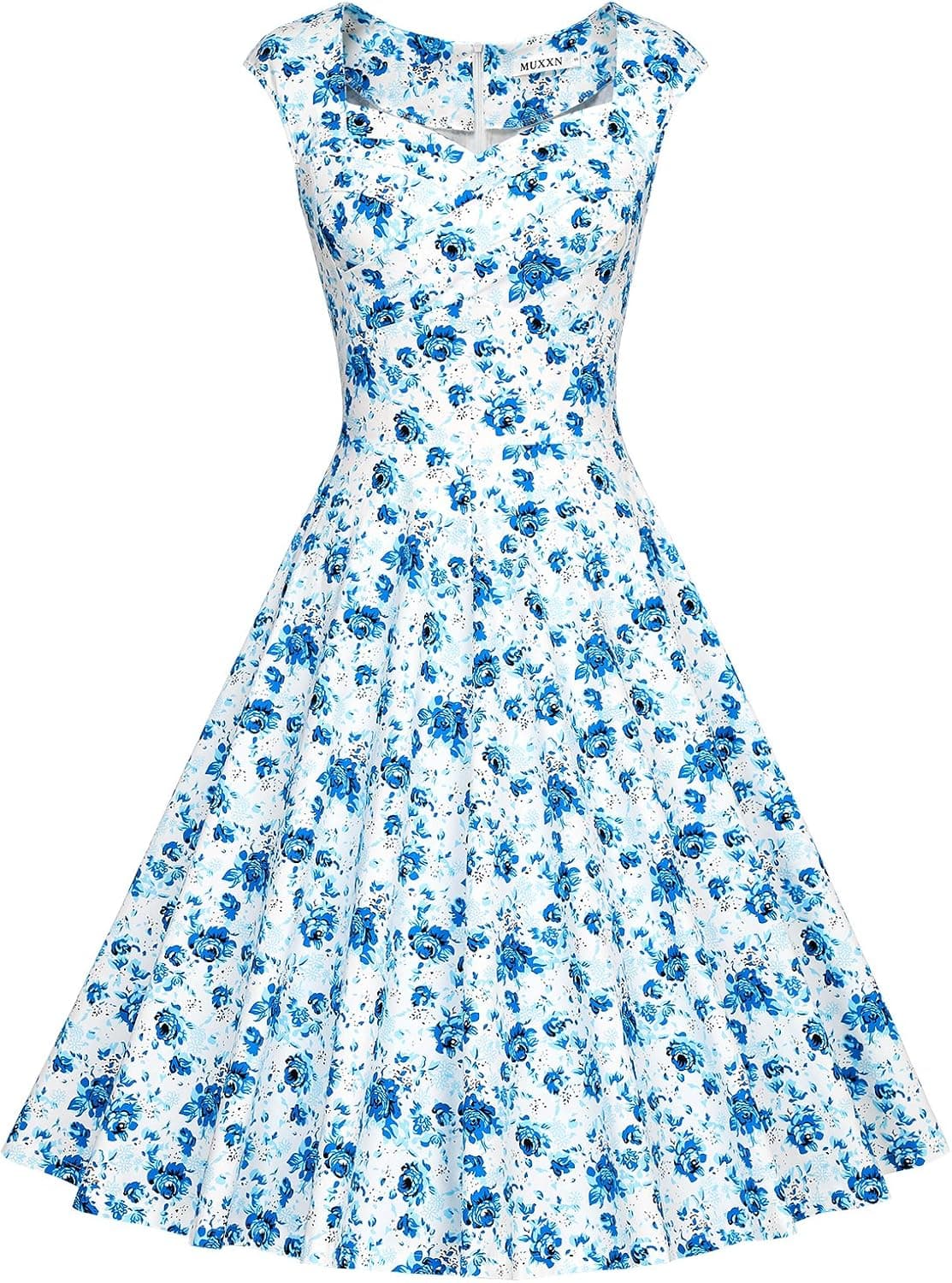 MUXXN Women's Vintage Print Cap Sleeve Formal Cocktail Dress
