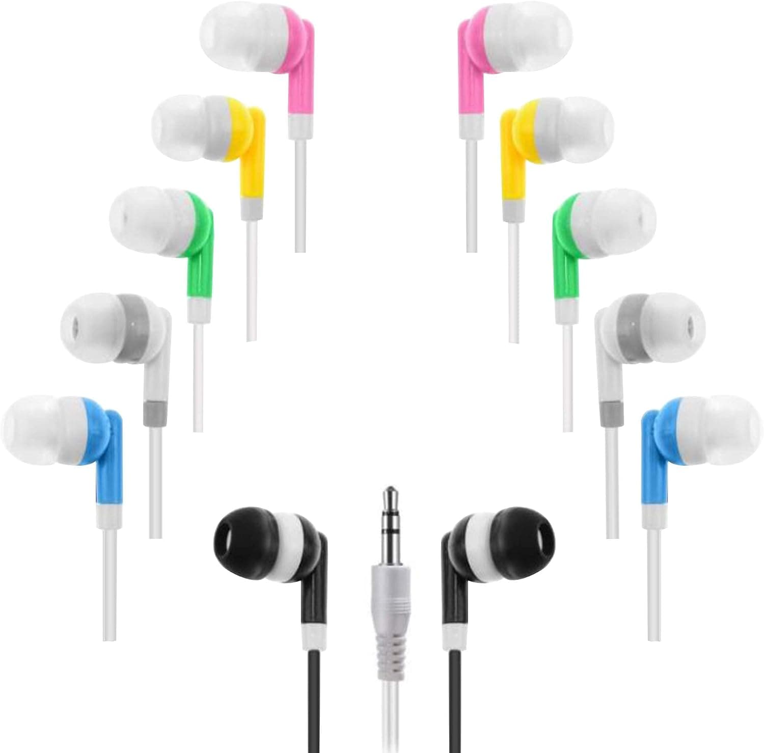 Deal Maniac 25 Pack Multi Color Kid's Wired Earbud Headphones, Disposable Earbuds, Individually Bagged, Perfect for Students in Classroom Libraries Schools, Bulk Wholesale