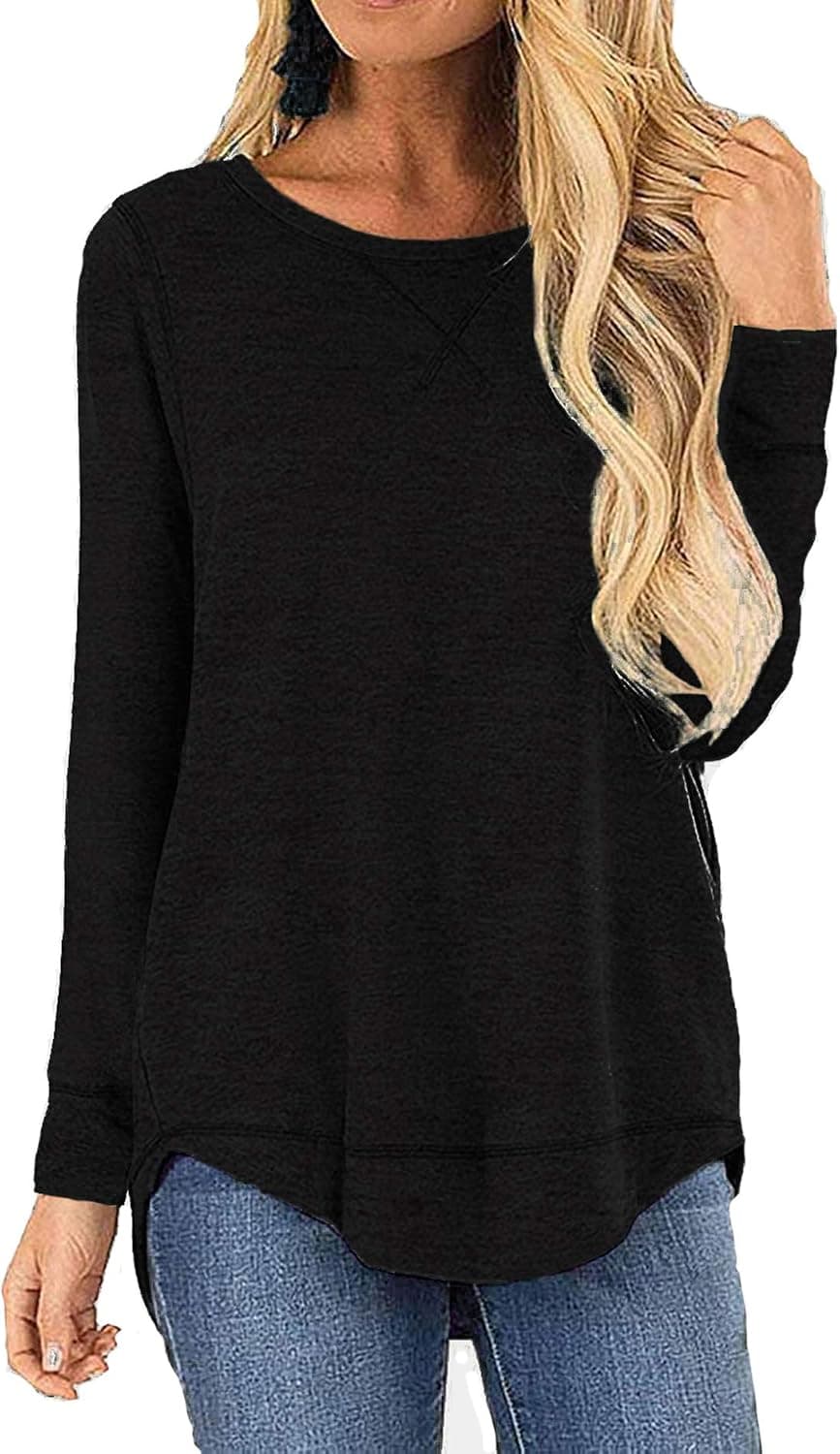 JomeDesign Shirts for Women Long Sleeve Crewneck Sweatshirts Loose Casual Blouses Lightweight Tunic Sweaters