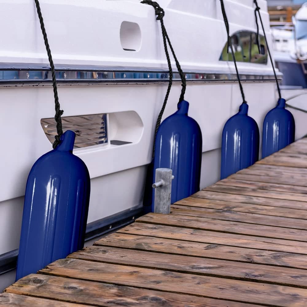 Marine & Rv Direct 8.5"-27" Boat Fenders Bumpers Vinyl Ribbed Dock Shield Protection, 4-7' Fender Lines and Inflation Pump