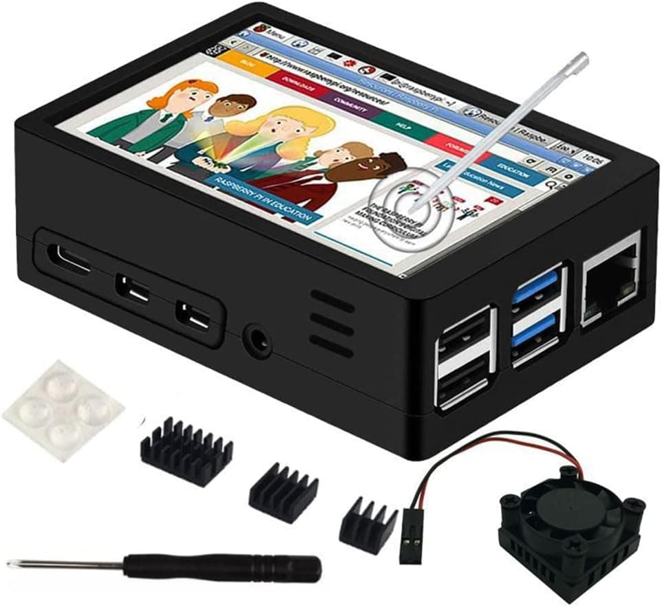 YIKESHU Raspberry Pi 4 Screen with Case, Raspberry Pi Touch Screen Case with Cooling Fan and Heatsinks, 3.5 inch TFT Monitor LCD Display for Raspberry Pi 4 (Raspberry Pi Board NOT Included)