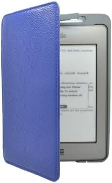 Blue Genuine Leather Cover Sleeve Case Lighted Built-in-LED Light for Amazon Kindle Touch
