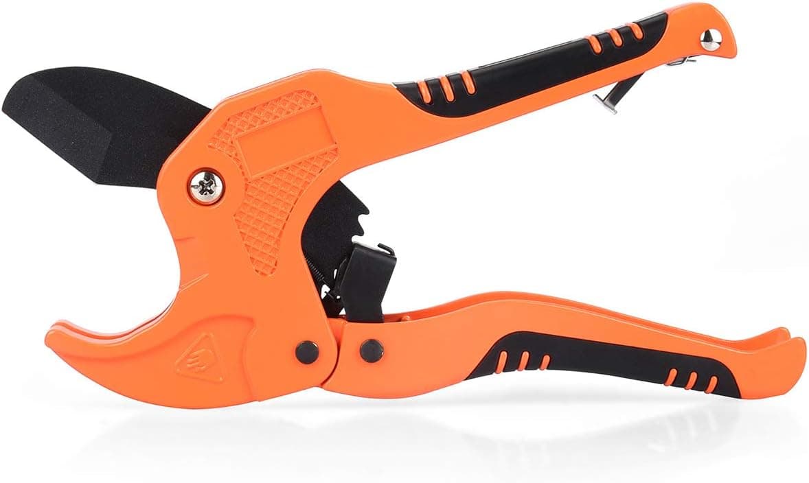 Jucoci Pipe and PVC Cutter, One-hand Fast Tube Cutting Tool, Ratcheting Drive Cutter for Cutting 1-5/8 inches (42mm) Plastic (PP, PVE, rubber hose)