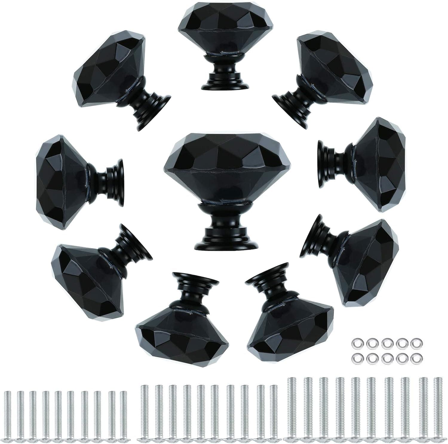 TCBOYING 10 PCS Drawer Knobs 30mm Dresser Knobs Diamond Shape Door Chrome Glass Cabinet Knobs Pull Handles for Home Office