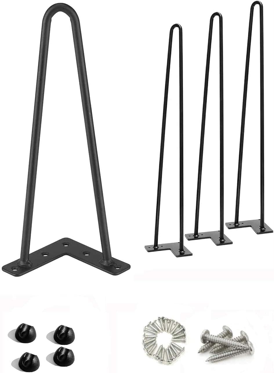 16 Inch Hairpin Legs, 3/8 Inch Diameter Satin Black Anti-Slip Hairpin Furniture Legs 4 Set Duty U-Shaped Baking Varnish Table Legs for DIY Computer Tables/Coffee Tables/Bedside Tables