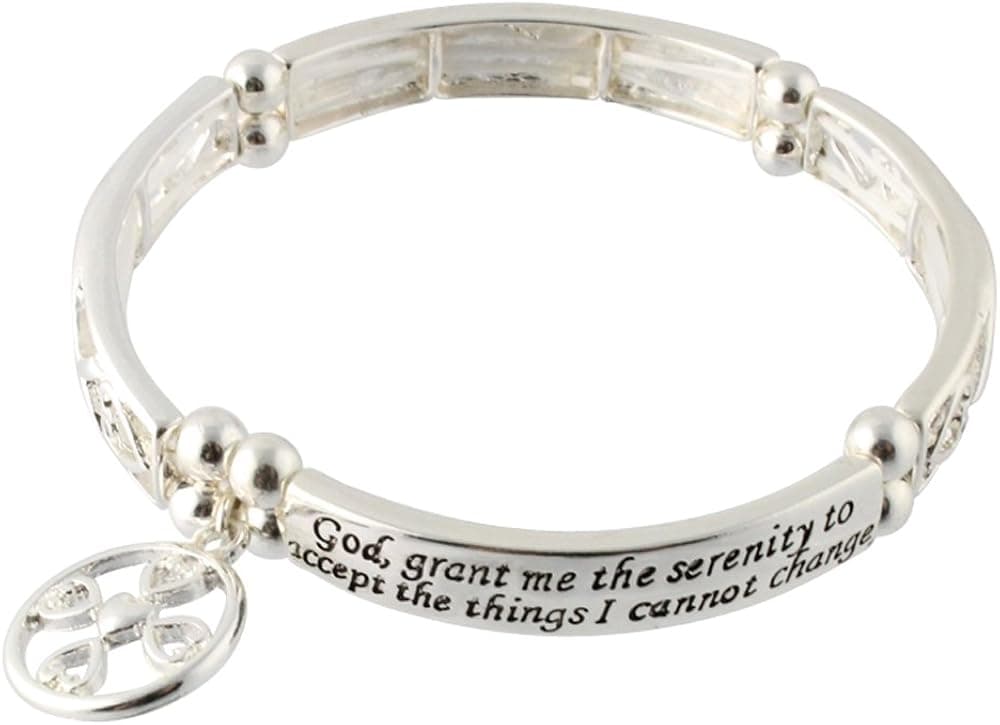 Heirloom Finds Serenity Prayer Christian Fish Cross Charm Stretch Bracelet