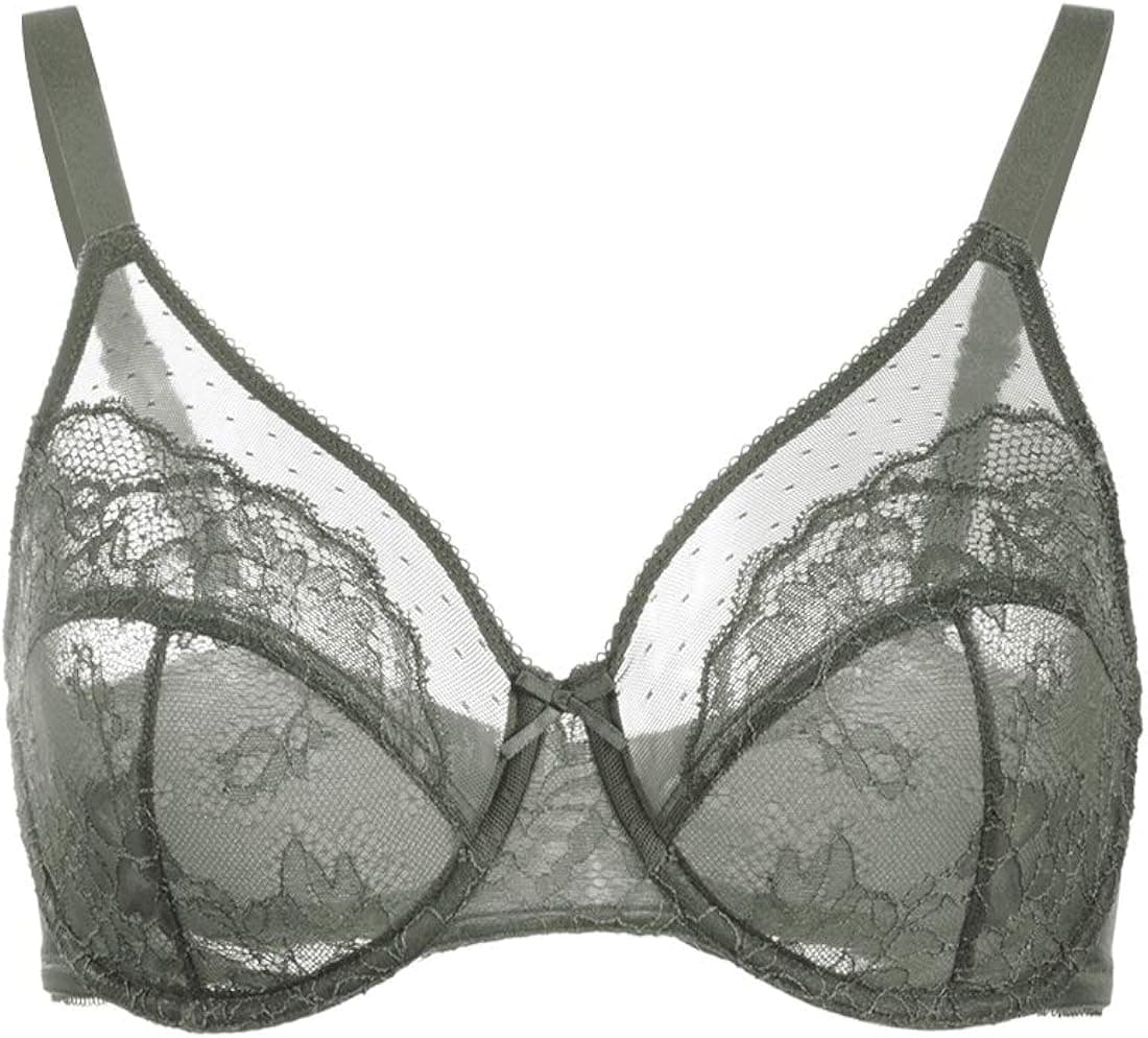 HSIA Women's Underwire Bra Minimizer Lace Foral Bra Unlined Unpadded Plus Size Full Coverage Bra 34C-129DDD Army Green