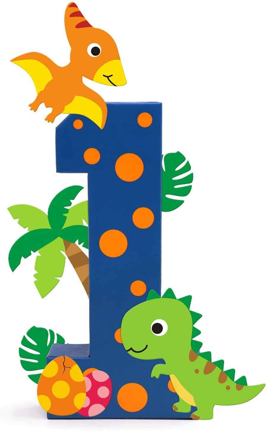 Distaratie Dinosaur Number 1 Sign Baby First Birthday Cake Smash Photo Prop Dinosaur Birthday Party Decorations Freestanding Paper Mache 1-Year-Old Number Sign