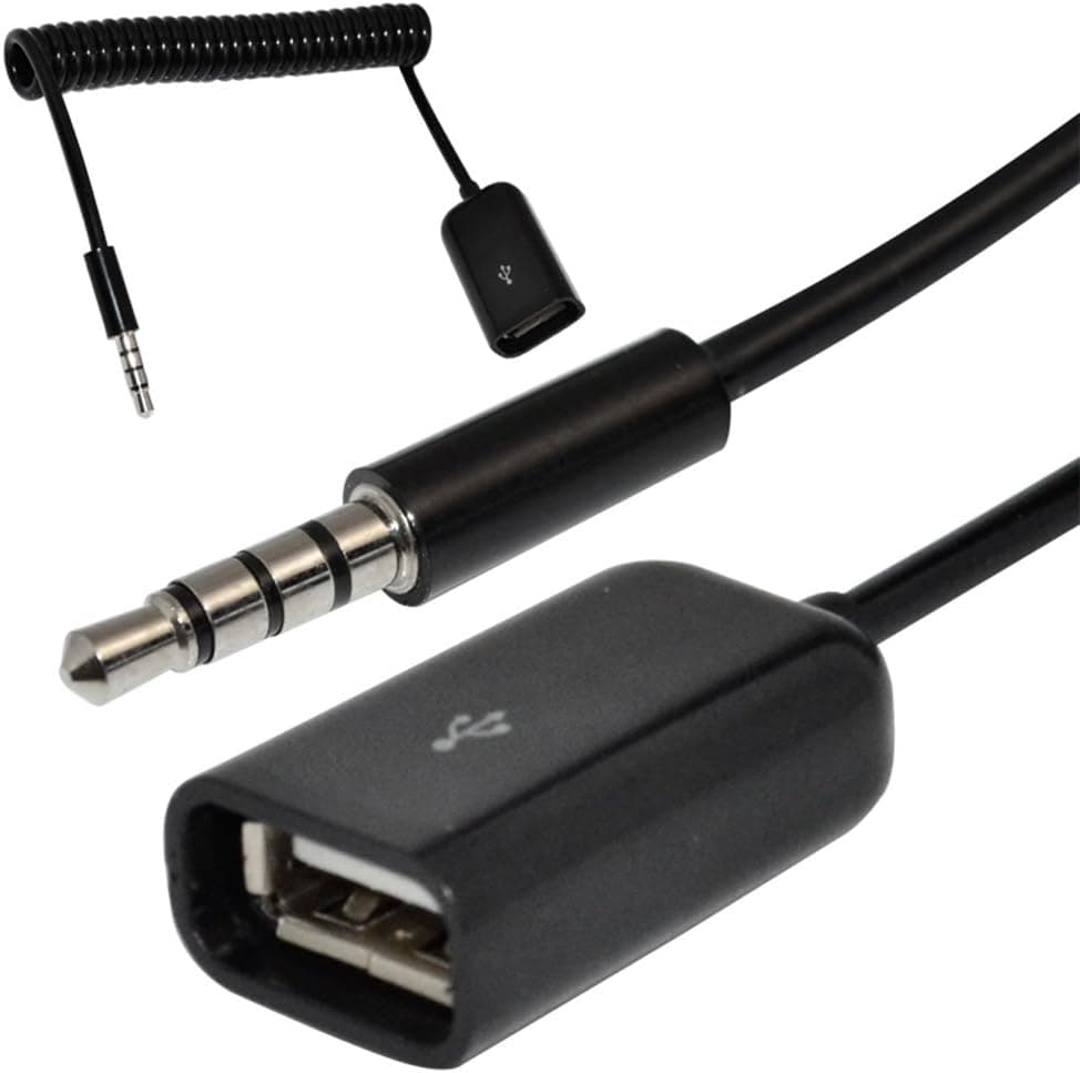 3Ft Coiled Spiral 3.5mm 4 Pole 3 Wing Male to USB 2.0 A Female sync Power Cable
