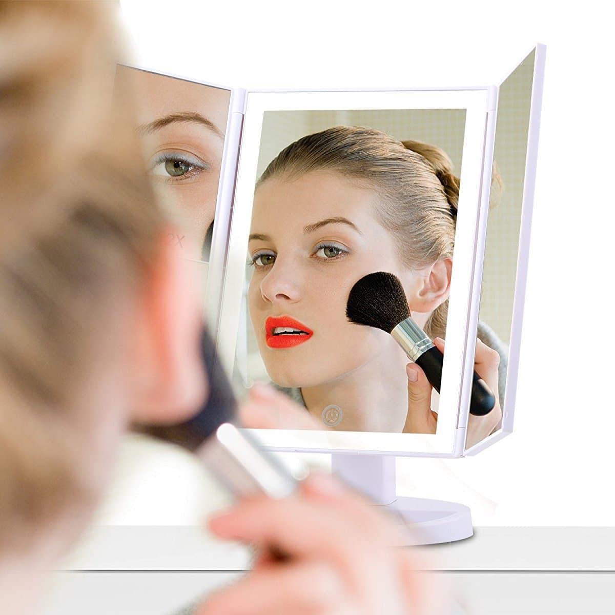 Cosy Life Makeup Vanity Mirror with Lights, 180° Adjustable Rotation Countertop Cosmetic Mirror 2X/3X Magnification Makeup Mirror with 36 LED Touch Screen ,Battery and USB Powered [ White ]