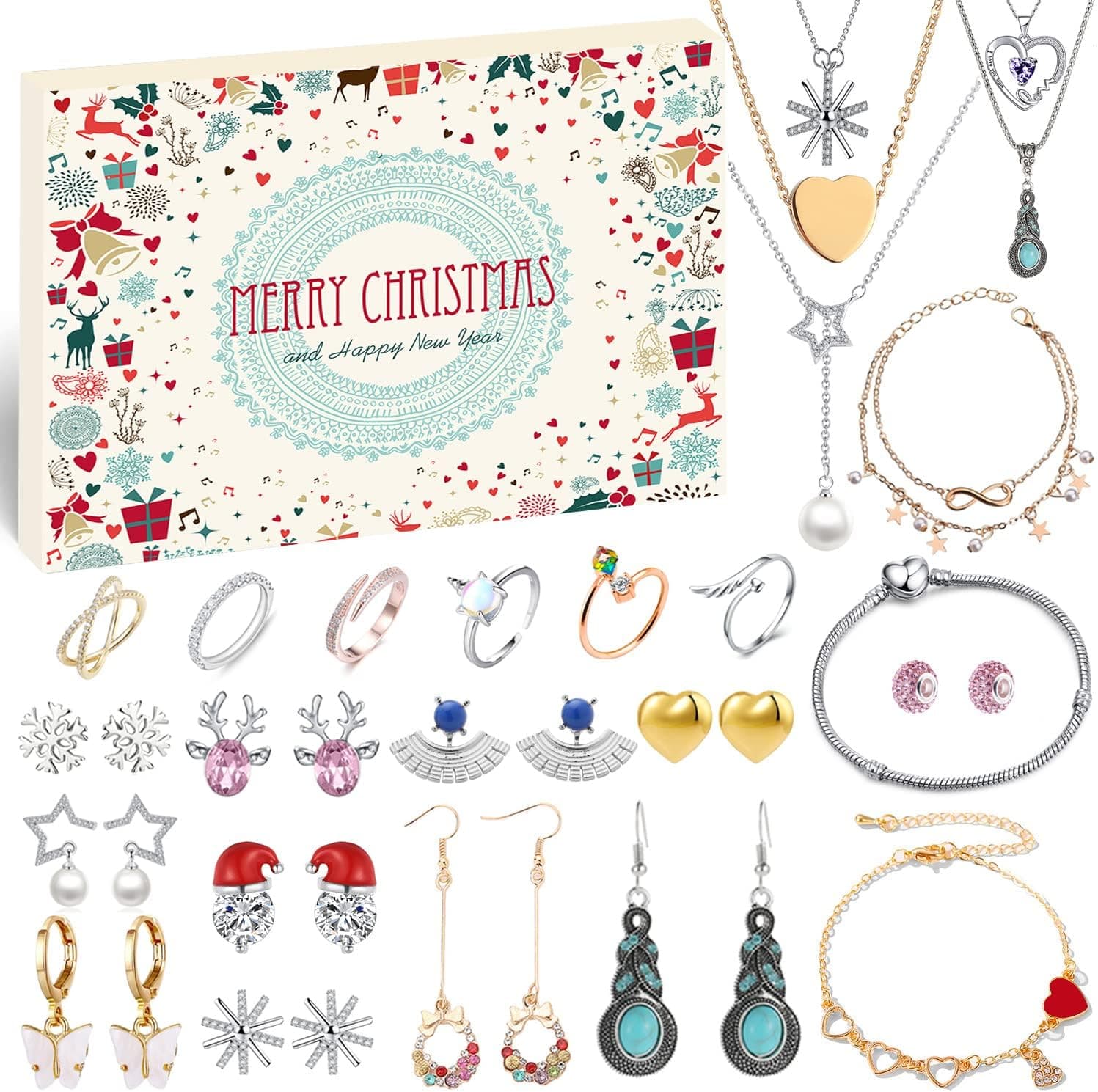 MOVINPE Jewelry Advent Calendar for Women 2022 Christmas, Fashion Bracelet Necklace Earring Rings, 24 Days Countdown to Holiday, Xmas Surprise Gift for Wife Daughter Mom Adult Girls