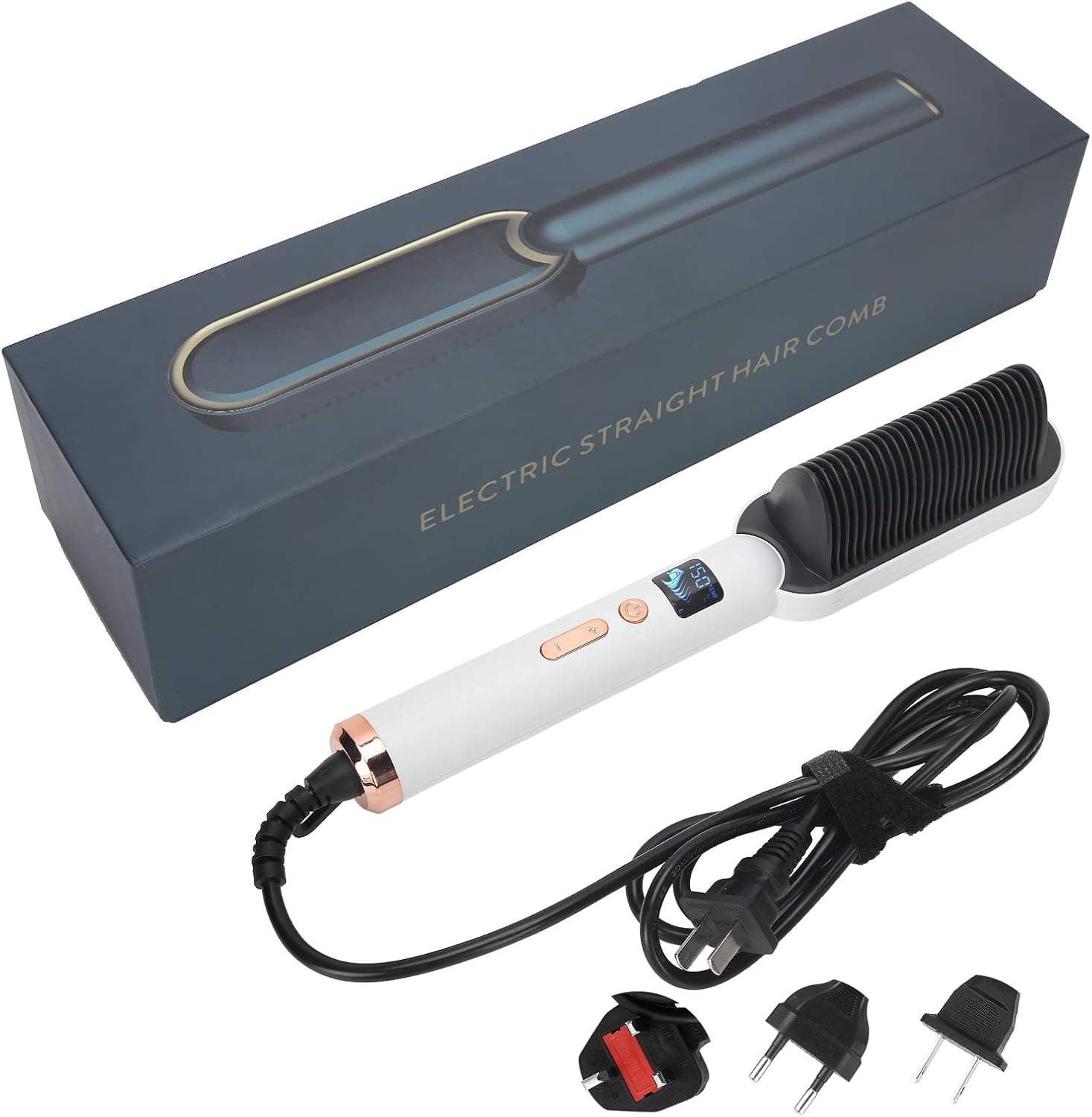 Cimenn Lonic Hair Straightener Brush, Professional 2 in 1 Hair Straightener and Curler, 3 Speed ​​Hair Straightener Brush with LCD Display, Portable Frizz-Free Silky Electric Straightening Comb (US)