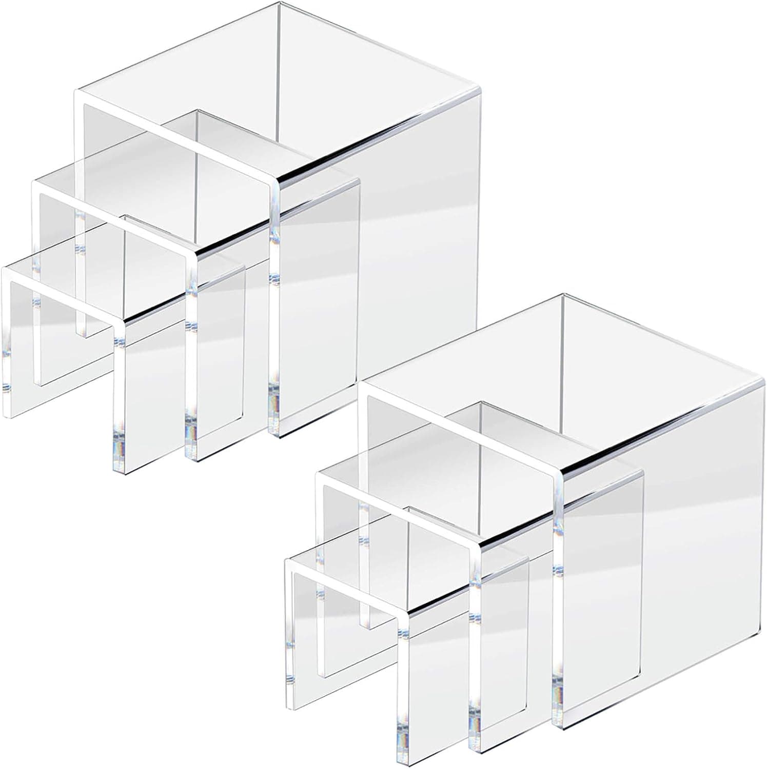 NIUBEE 2 Set Acrylic Risers Display for Funko POP Figures,Clear Cake Stands for Candy Dessert Table Decorations-3"x4"x5"