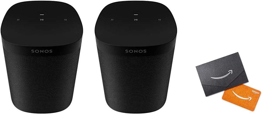 Sonos One SL - Microphone-Free Smart Speaker – Black and Amazon.com $20 Gift Card in a Black and Silver Mini Envelope