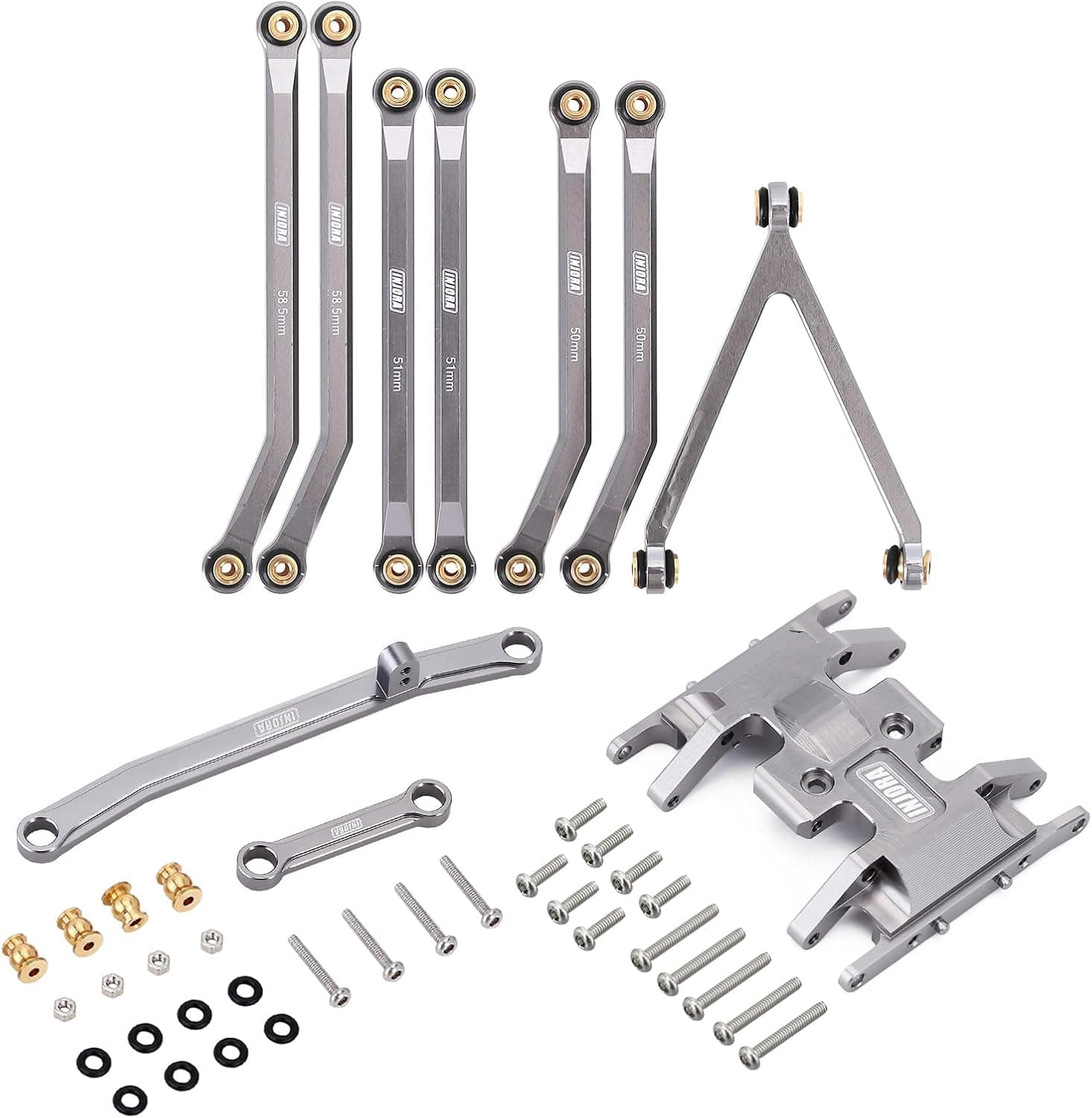 INJORA CNC High Clearance Chassis Links Set,Skid Plate and Steering Rod Tie Links Set for Axial SCX24 Bronco C10 JLU 1/24 RC Crawler Car（Grey）