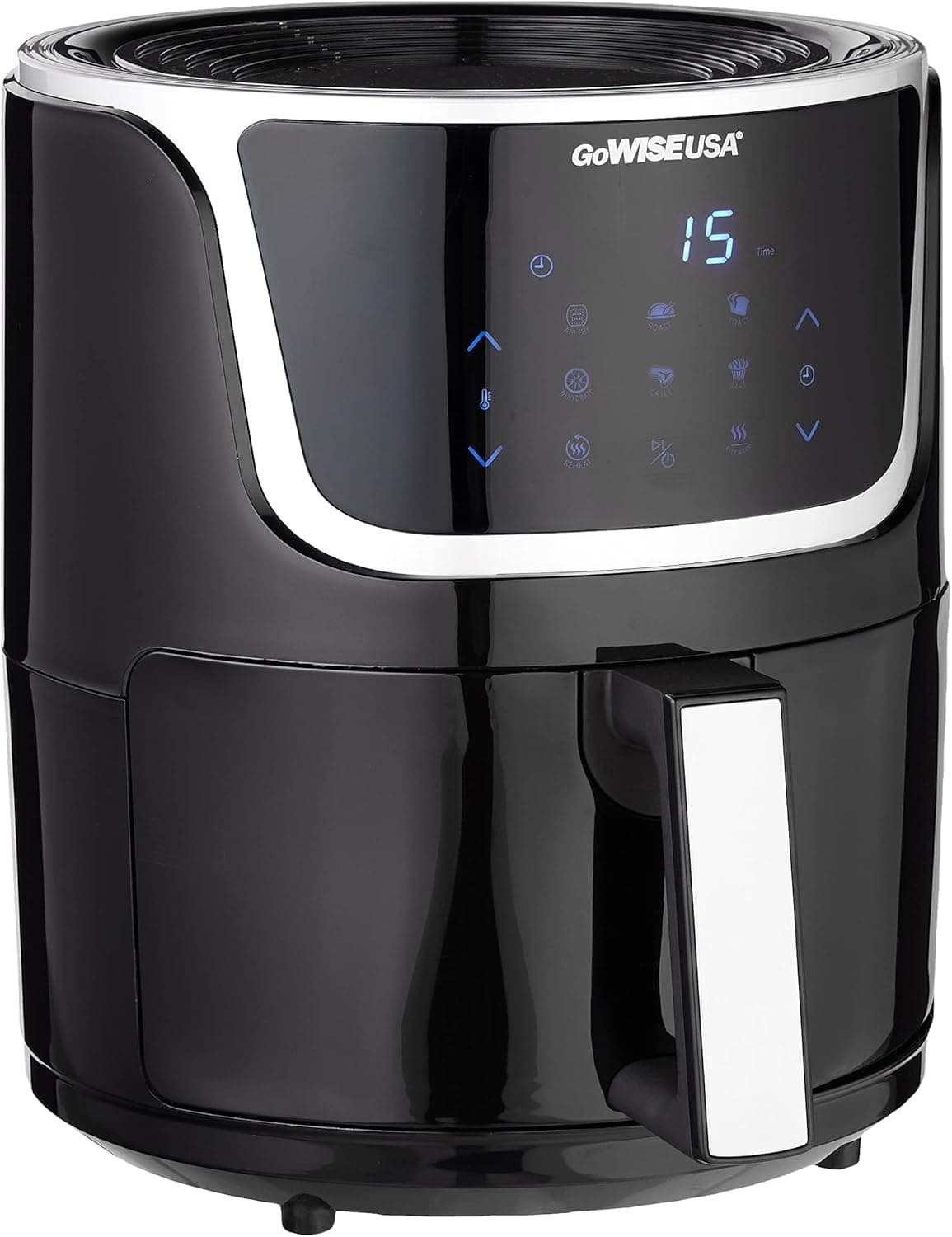 GoWISE USA GW22966 Fryer & Dehydrator Electric Air Fryer with Digital Touchscreen + Recipe Book, 5-Qt, Black/Silver