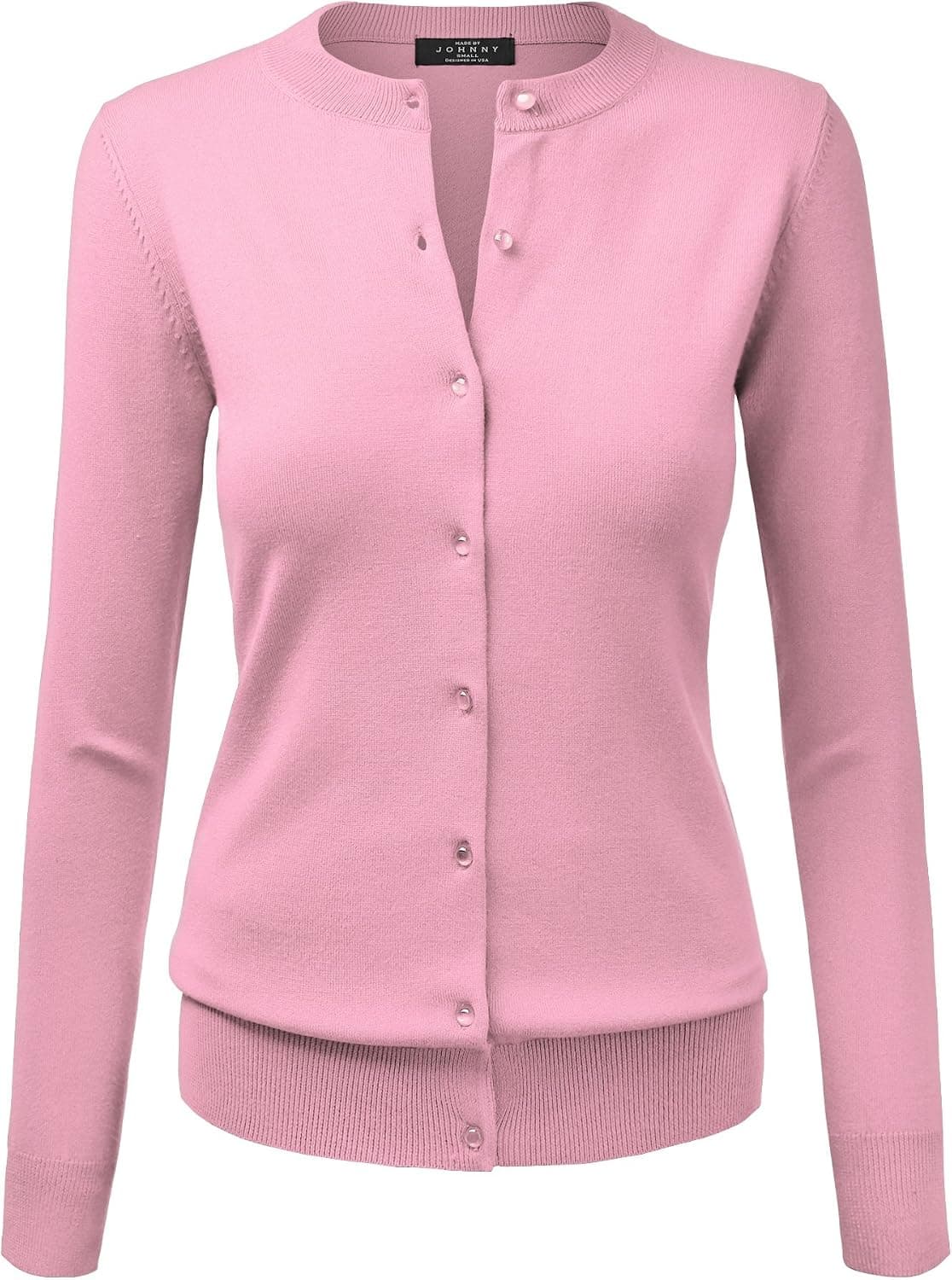 MBJ WSK781 Womens Keep It Classic Crew Neck Cardigan S Pink