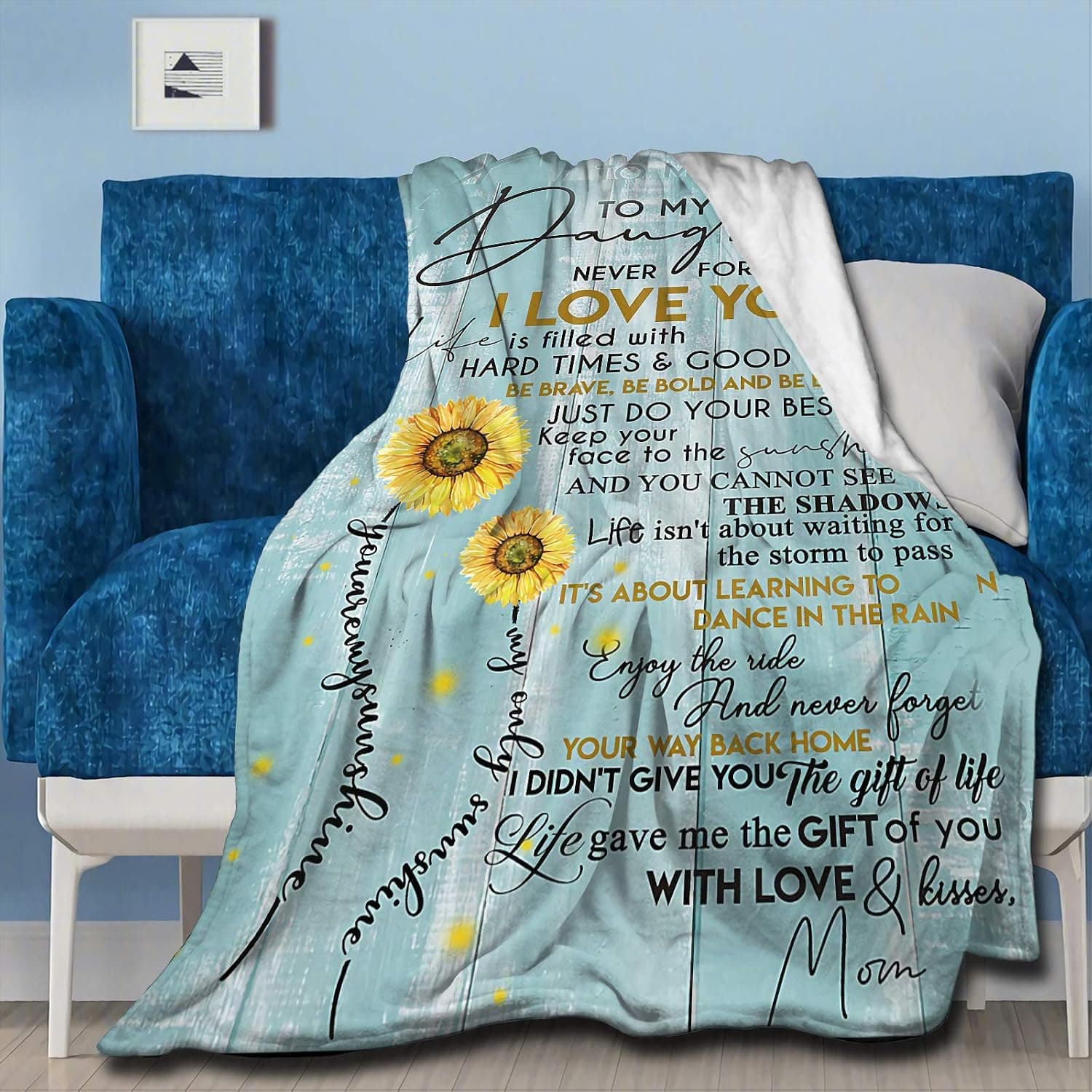 Sunflower Love Letter to My Daughter Flannel Blanket All Season Air Conditioner Super Soft Plush Fleece Throw Home Bed Sofa Travel（M 60"X50"）