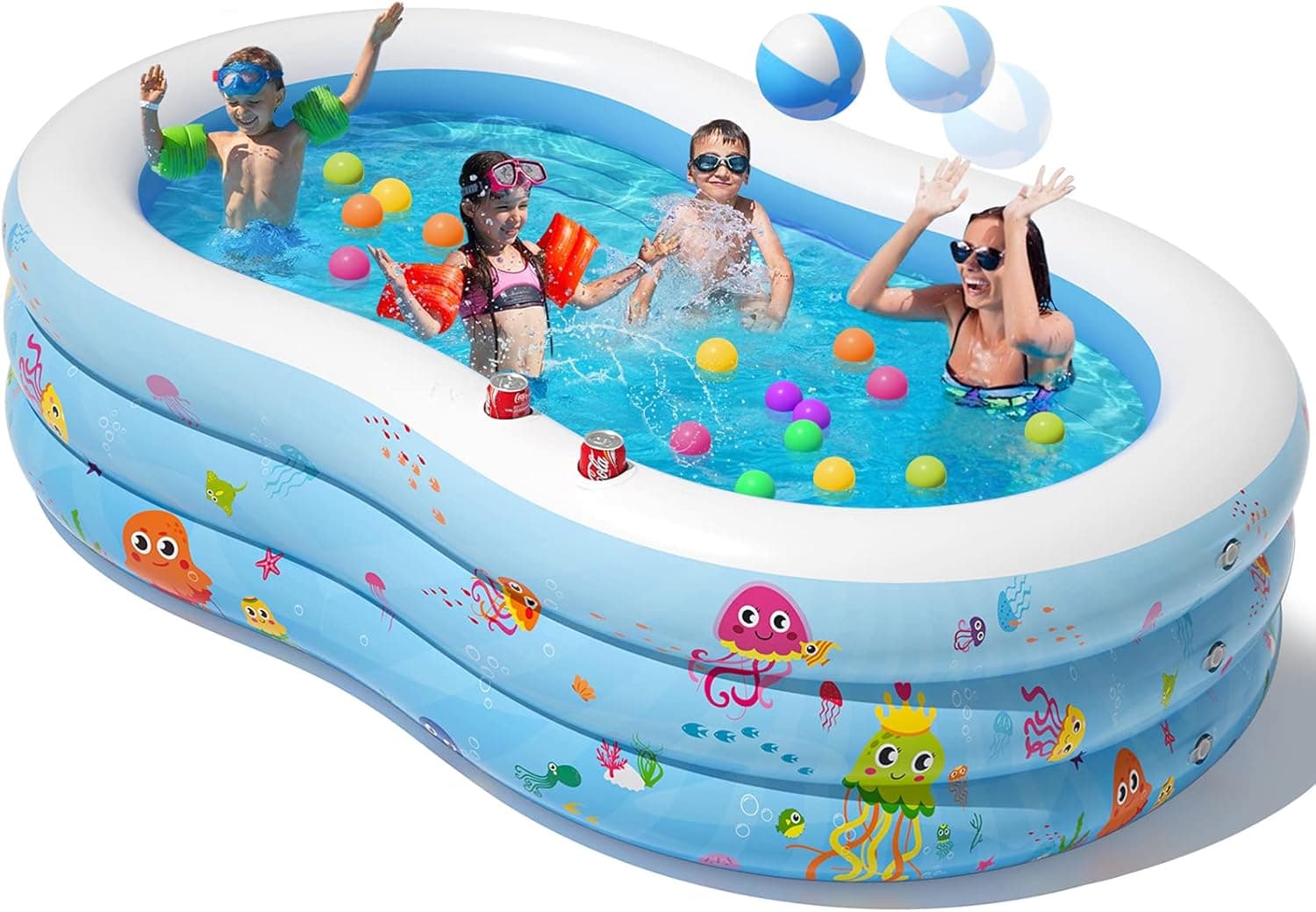 Peradix Inflatable Swimming Pool - Upgraded Thickened Kiddie Pool, Blow up Pool for Kids Adults Baby, Full-Sized Family Lounge Pool Toys for Backyard Garden Include Patch - 95" x 59" x 23"