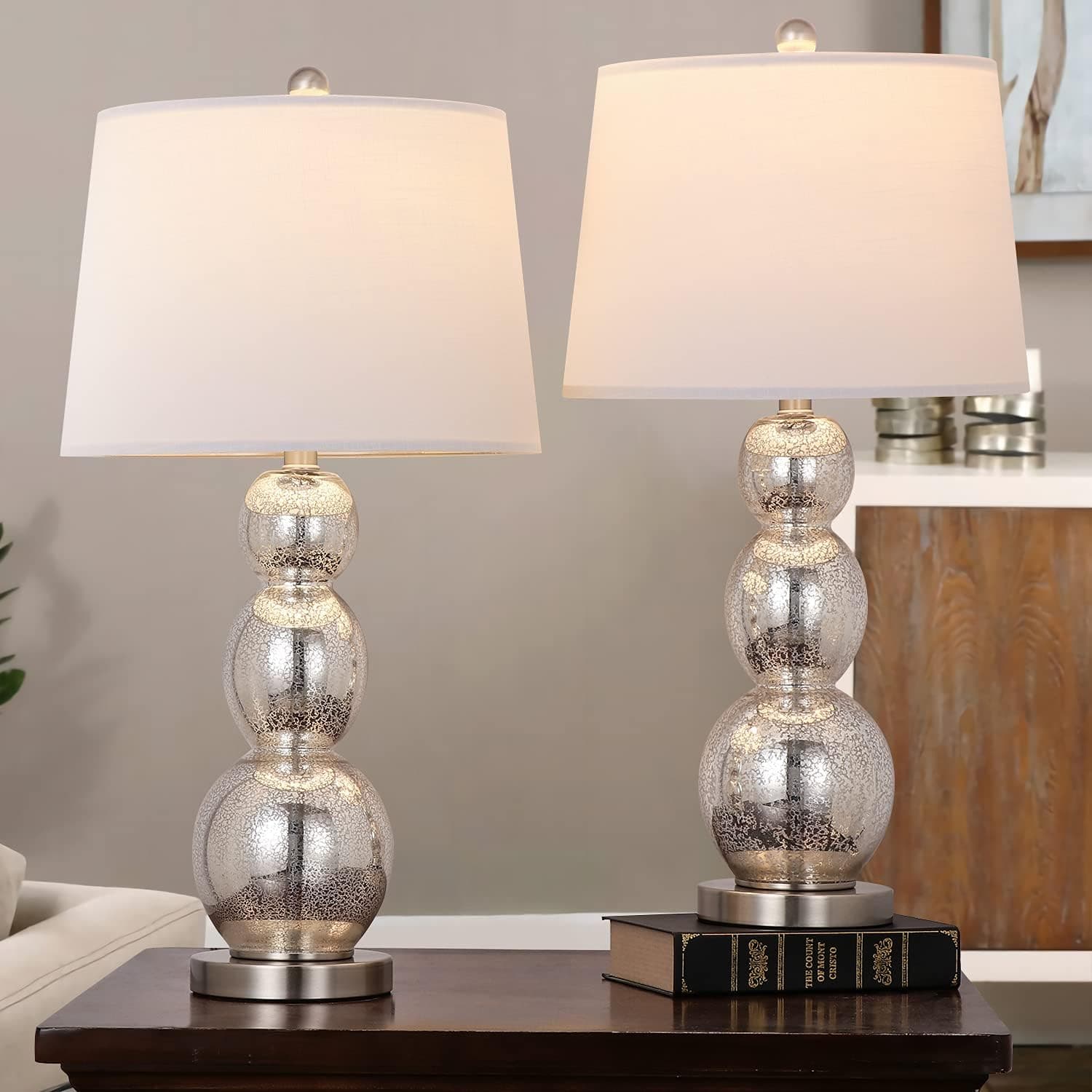 Oneach Modern Glass Table Lamps Set of 2 for Living Room (08028)