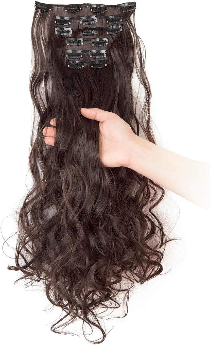 24"-26" Clip in Hair Extensions 6Pcs 16 Clips Curly Wavy Straight Thick Clip on Synthetic Hair Extension Hairpieces