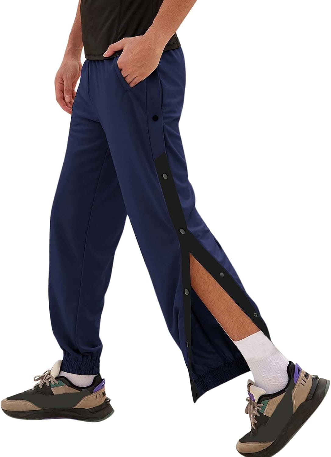 Sweatpants for Men Casual Tear Away Basketball Track Pants High Split Snap Button Striped Workout Running Jogger Pants Dark Blue, X-Large