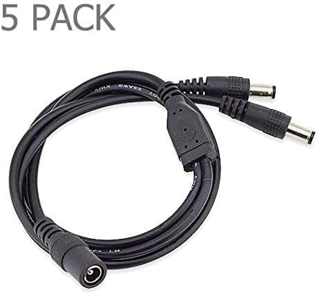 E-outstanding 5 Pack 1 Female to 2 Male 5.1mm X 2.1mm CCTV DC Power Supply Splitter Cable