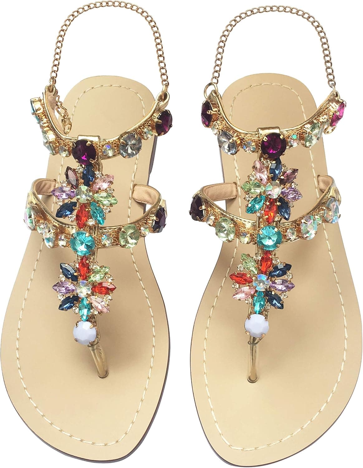 Monrovia Women's Crystal with Rhinestone Bohemia Flip Flops Summer Beach Flat Sandals