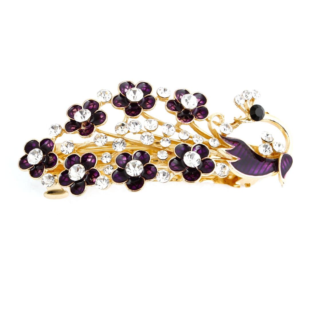 Uxcell Plastic Crystal Decora Peacock Shape Barrette Hair Clip, Purple, 0.07 Pound