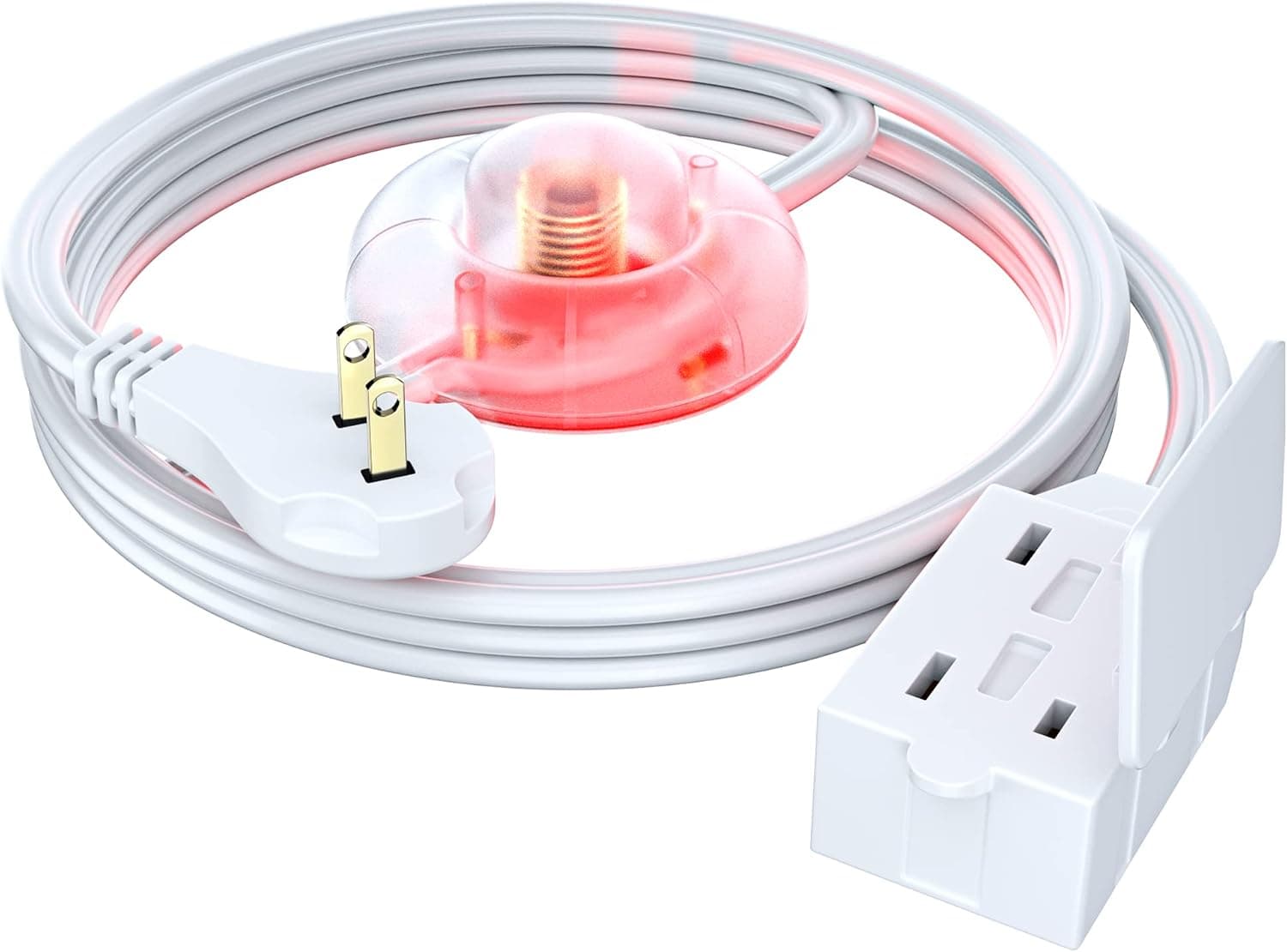 Maximm Extension Cord with on and Off Switch (6 Ft) Includes a Light Indicator and Safety Cover,Short Extension Cord, White Extension Cord, Flat Plug Extension Cord with Multiple Outlets