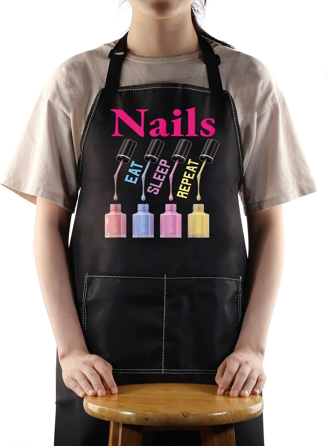 WZMPA Nail Technician Aprons Nail Artist Gifts Eat Sleep Nails Repeat Nail Tech Adjustable Apron For Nail Salons