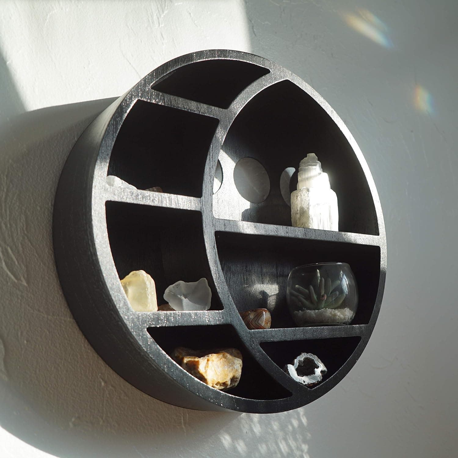 Full Circle Moon Shelf for Crystals - Unique Home Decor Great for Essential Oils, Crystals Or Much More - A Mystic Accent for Any Home, Bedroom, Or Nursery - Durably Crafted Wood Construction
