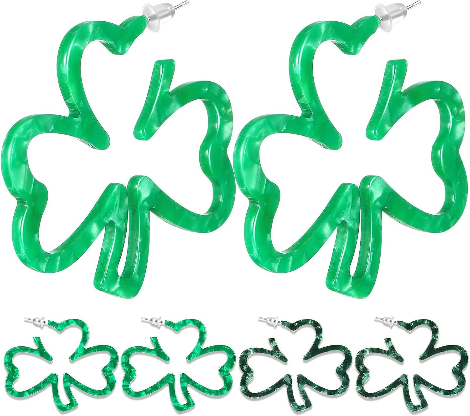 3 Pairs St.Patrick's Day Green Shamrock Earrings Irish Clover Hoop Earrings Shamrock Earrings for St. Patrick Day Daily Wearing Parties Celebrations
